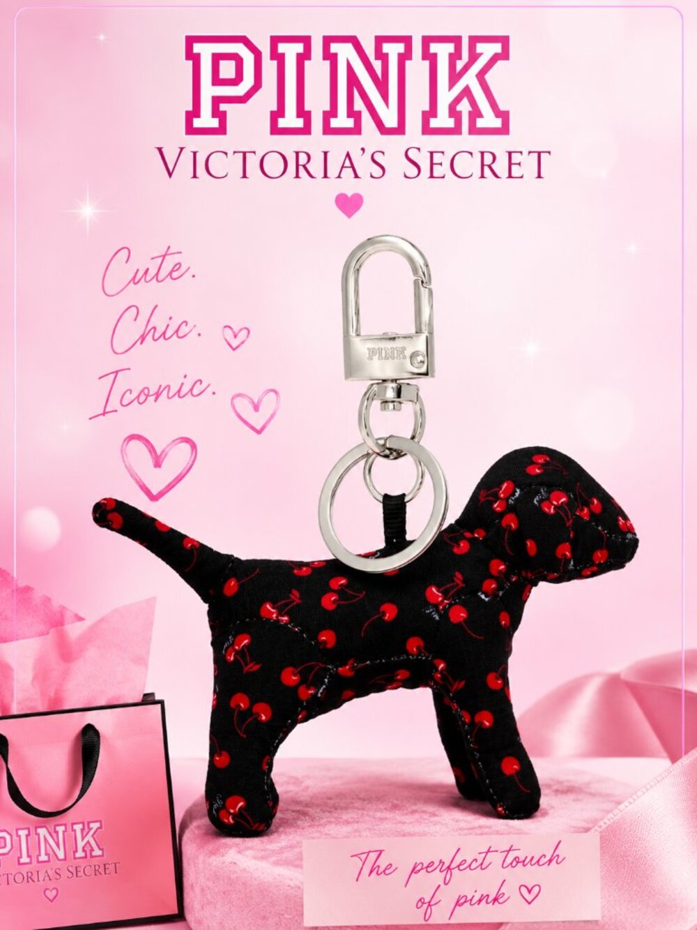 PINK DOG KEYCHAIN  By VICTORIA SECRET Cherries Limited Edition